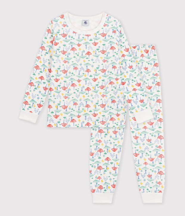Pijama infantil de mulet&oacute;n con estampado de setas blanco/multicolor