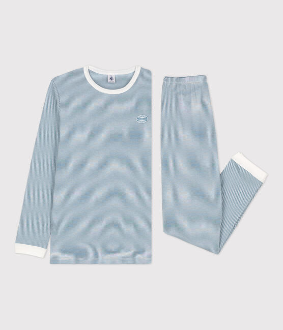 Pijama de algodón milrayas para niño/niña azul ROVER/blanco MARSHMALLOW