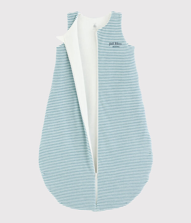 Saco de punto de tejido acanalado de rayas para beb&eacute; blanco/azul