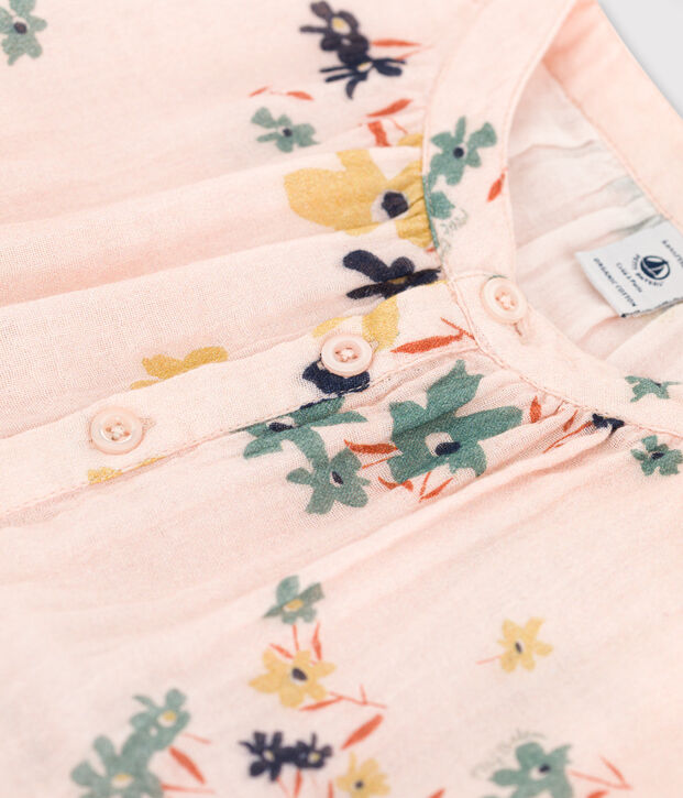 Vestido de manga larga de gasa de algod&oacute;n de ni&ntilde;a rosa/multicolor