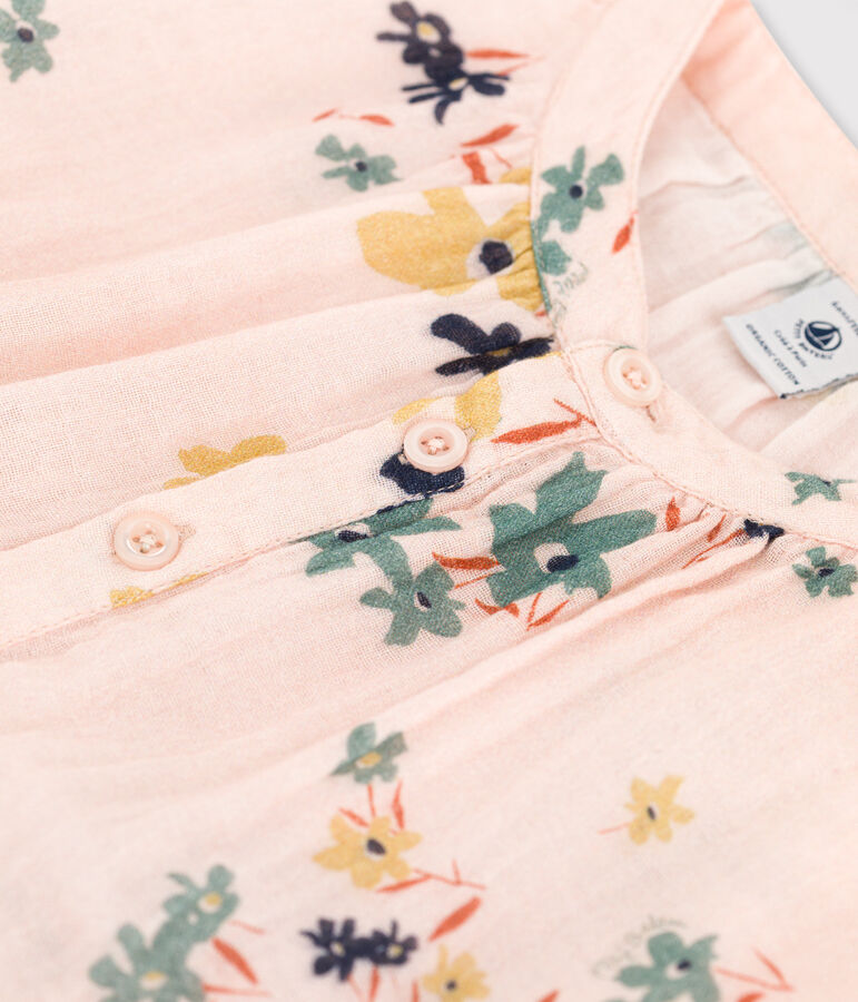 Vestido de manga larga de gasa de algod&oacute;n de ni&ntilde;a rosa SALINE/blanco MULTICO