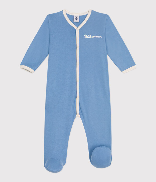 Pijama de algod&oacute;n liso para beb&eacute; azul