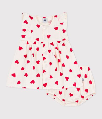 Vestido de algod&oacute;n y pololo con estampado de corazones para beb&eacute;