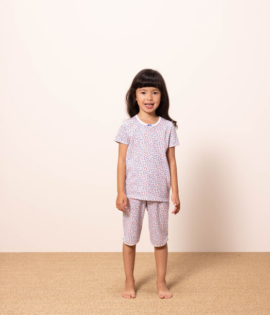 Pijama corto de algodón con flores para niña blanco MARSHMALLOW/blanco MULTICO