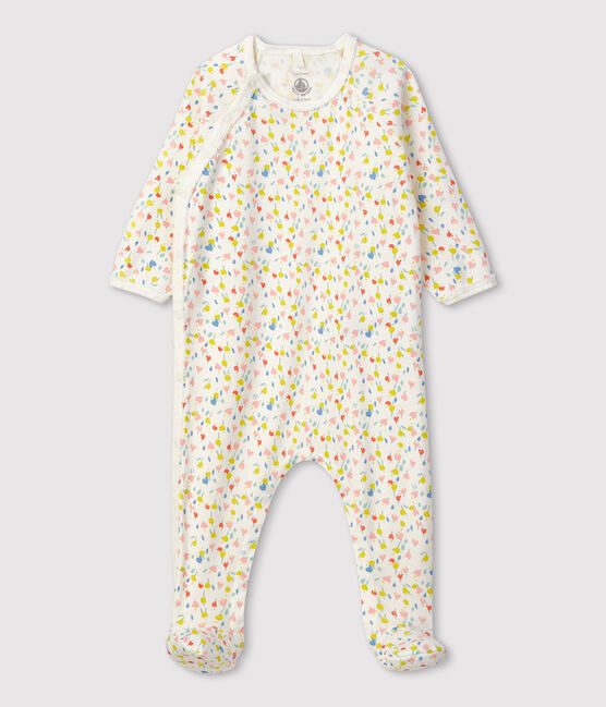 Pijama enterizo de flores de bebé de algodón ecológico blanco MARSHMALLOW/blanco MULTICO