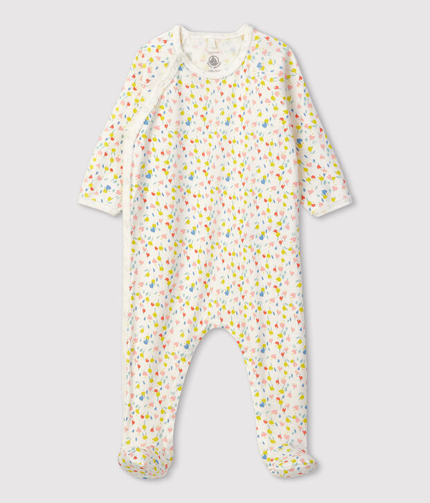 Pijama enterizo de flores de beb&eacute; de algod&oacute;n ecol&oacute;gico blanco/multicolor