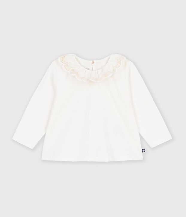 Camiseta lisa de algod&oacute;n de manga larga para beb&eacute; blanco