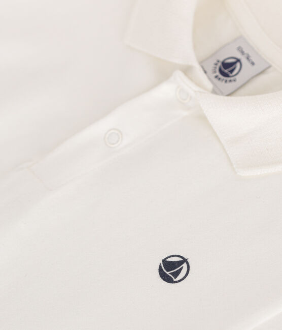 Polo de manga corta de algodón para bebé blanco MARSHMALLOW