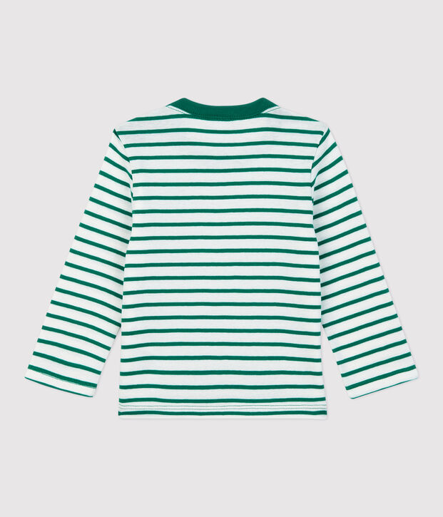 Camiseta a rayas de algod&oacute;n de beb&eacute; blanco/verde