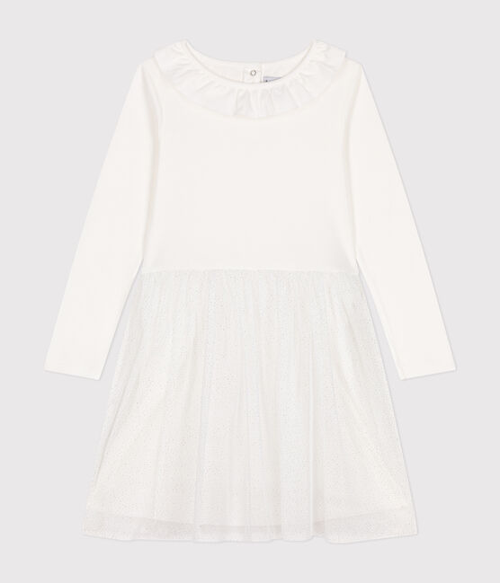 Vestido de punto y tul para niña blanco MARSHMALLOW