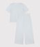 Pijama de algod&oacute;n a rayas de pernera ancha para mujer gris/blanco