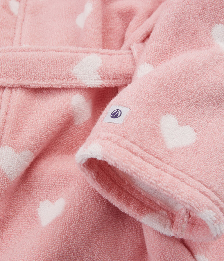 Albornoz con coraz&oacute;n de rizo para ni&ntilde;a rosa/blanco