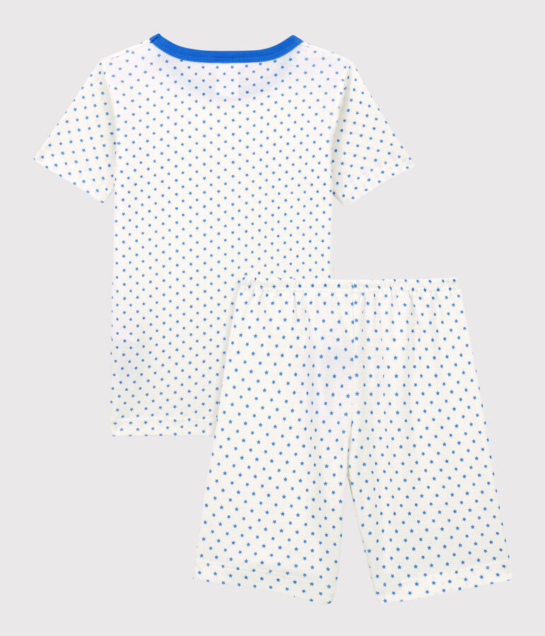 Pijama corto con estrellas azules de algod&oacute;n org&aacute;nico de ni&ntilde;o blanco/azul