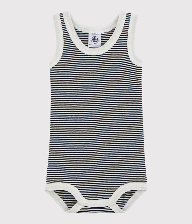 Bodi sin mangas de beb&eacute; ni&ntilde;a/ni&ntilde;o azul/blanco