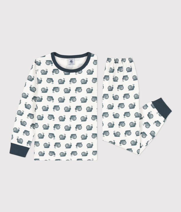 Pijama de felpa con motivo de caracol para ni&ntilde;o/ni&ntilde;a blanco/gris