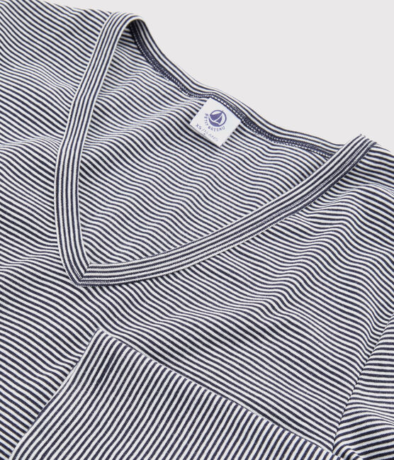 Camiseta de cuello de pico emblemática de algodón de mujer azul SMOKING/blanco MARSHMALLOW