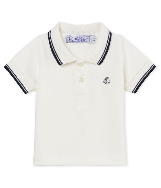 Polo manga corta de piqué liso para bebé niño blanco MARSHMALLOW