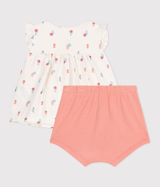 Conjunto de dos piezas de algodón con blusa con volantes para recién nacido blanco MARSHMALLOW/blanco MULTICO