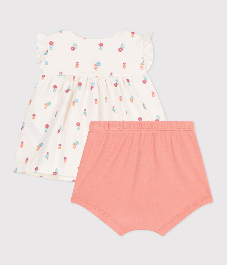 Conjunto de dos piezas de algod&oacute;n con blusa con volantes para reci&eacute;n nacido blanco/multicolor