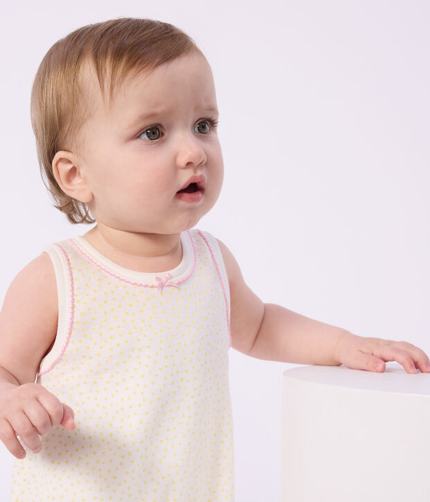 Mono corto sin mangas de algod&oacute;n para beb&eacute; amarillo/amarillo