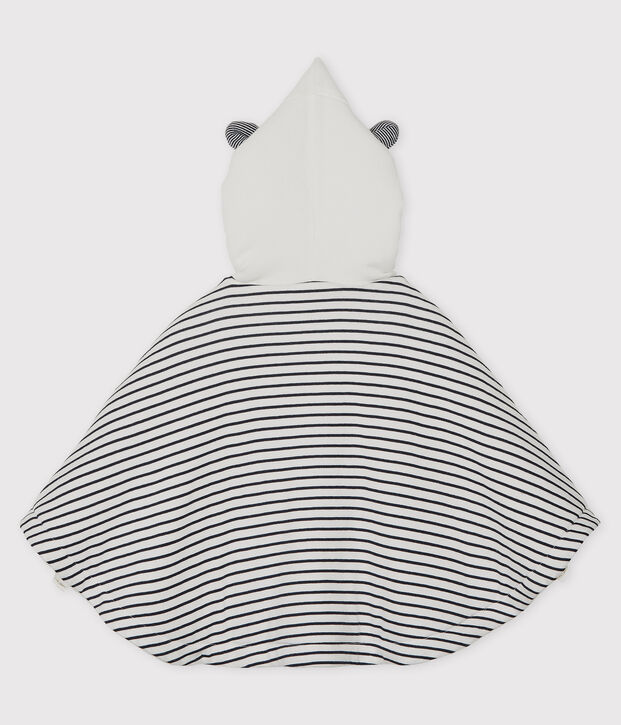 Capa a rayas con capucha de beb&eacute; de algod&oacute;n org&aacute;nico blanco/azul
