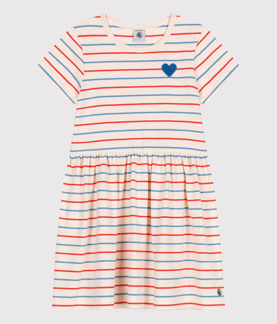 Vestido infantil de algodón de manga corta con rayas y corazón blanco AVALANCHE/ MULTICO