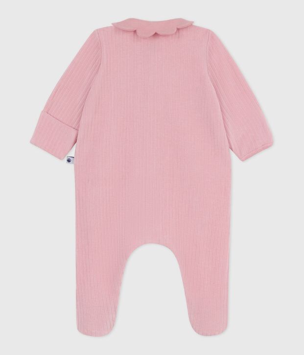 Pijama de terciopelo con cuello liso para beb&eacute; rosa