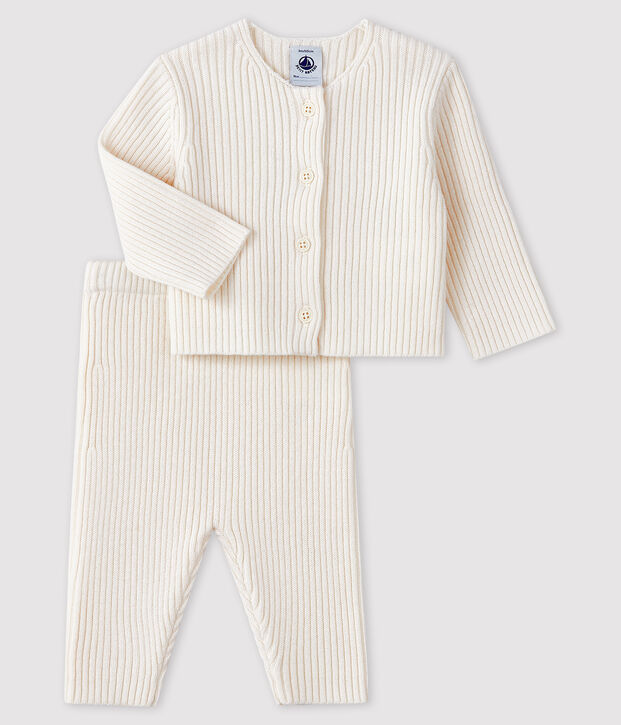 Conjunto blanco de 2 piezas de punto para beb&eacute; blanco