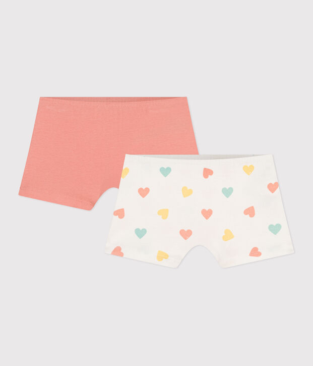Juego de 2 culottes infantiles largos de algod&oacute;n con estampado de corazones multicolor