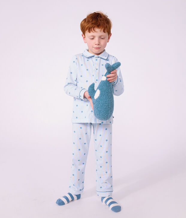 Pijama infantil abotonado de algod&oacute;n con estampado de estrellas blanco/multicolor