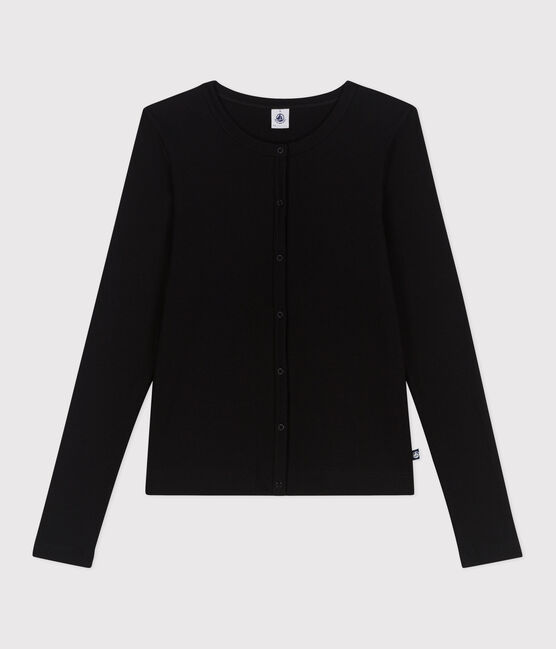Cárdigan de algodón liso para mujer negro BLACK