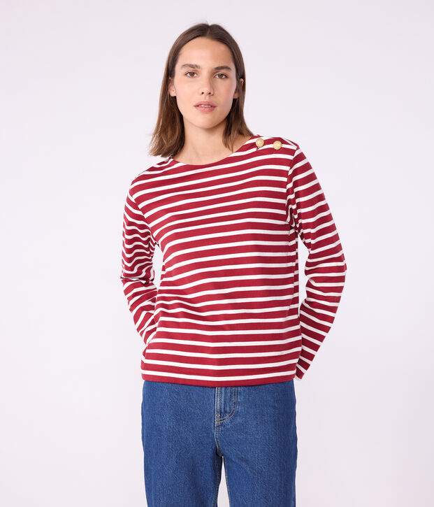 Marinera de algod&oacute;n para mujer rojo/crudo
