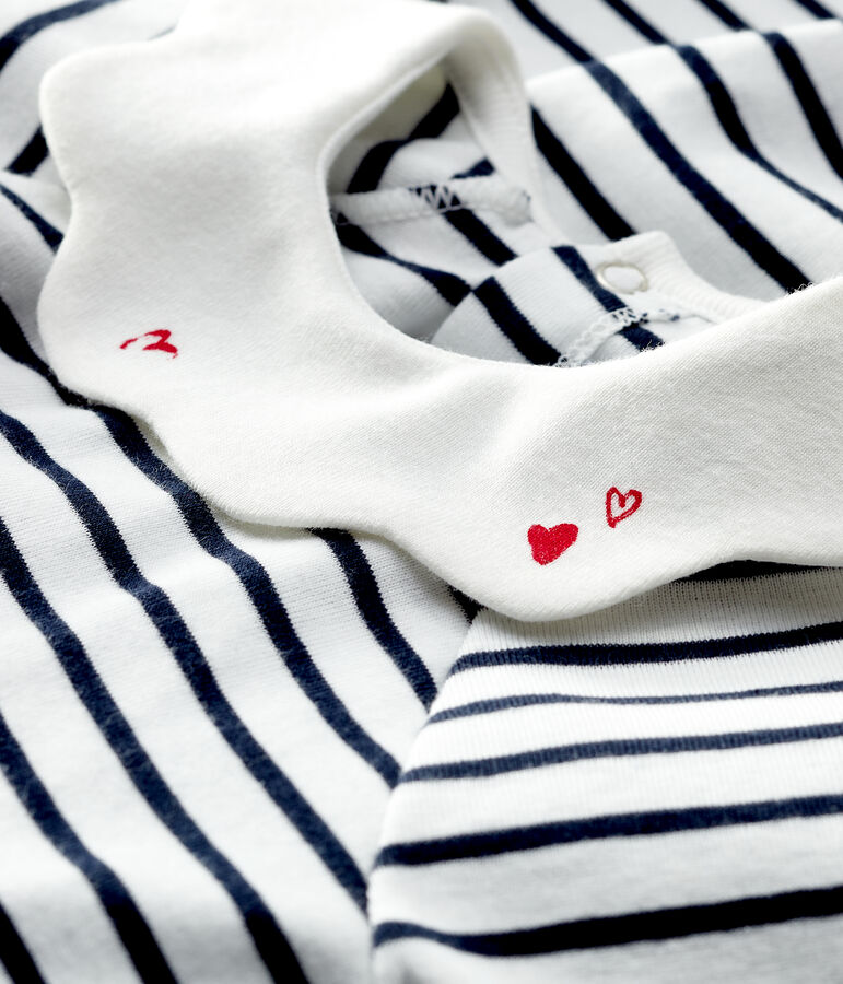 Vestido de manga corta de canal&eacute; de rayas de beb&eacute; ni&ntilde;a blanco/azul