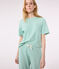Pijama de algodón a rayas de pernera ancha para mujer verde ALOEVERA/blanco MARSHMALLOW