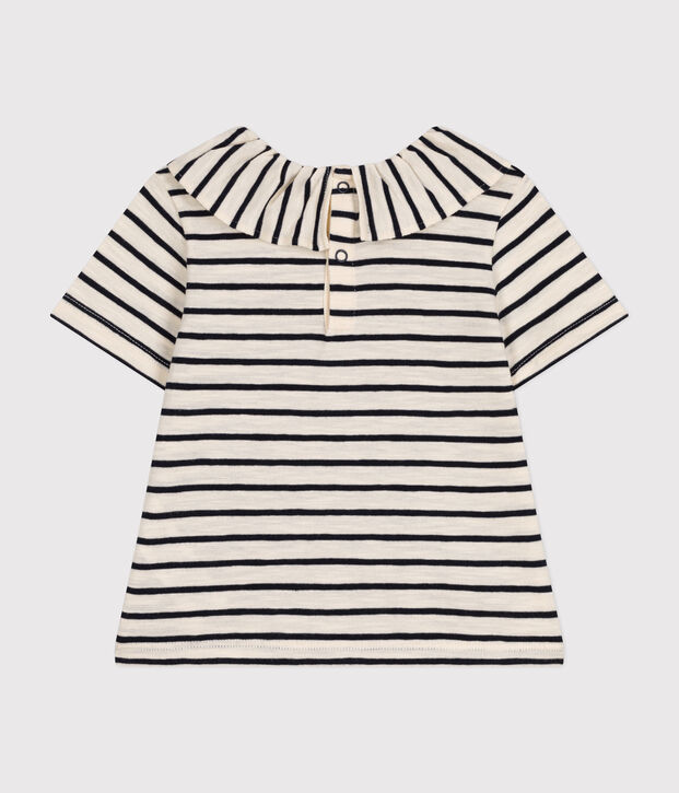 Blusa de manga corta de punto para beb&eacute; crudo/azul