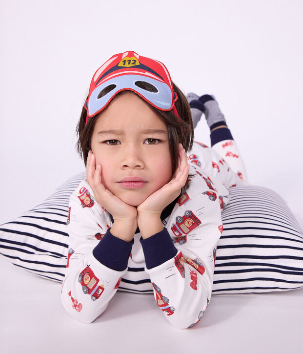 Pijama tipo disfraz infantil de algod&oacute;n de bombero blanco/multicolor