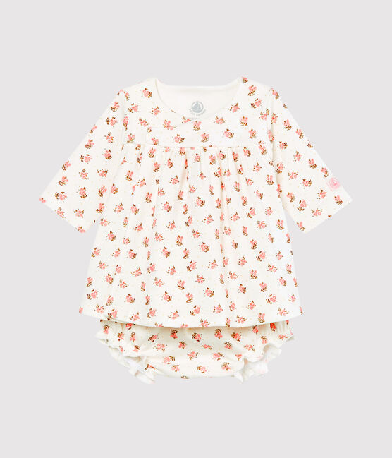 Vestido y braguita «bloomer» para bebé niña blanco MARSHMALLOW/blanco MULTICO