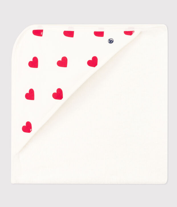 Capa de ba&ntilde;o de algod&oacute;n con corazones blanco/rojo