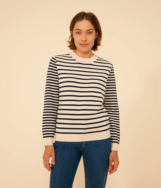 Jersey marinero de algodón para mujer blanco AVALANCHE/azul SMOKING