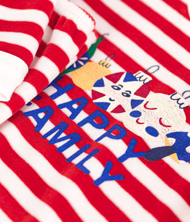 Pijama infantil de terciopelo a rayas rojo/blanco