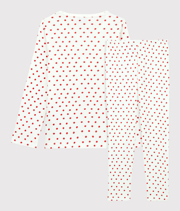 Pijama con lunares rojos de algod&oacute;n de ni&ntilde;a blanco/rojo