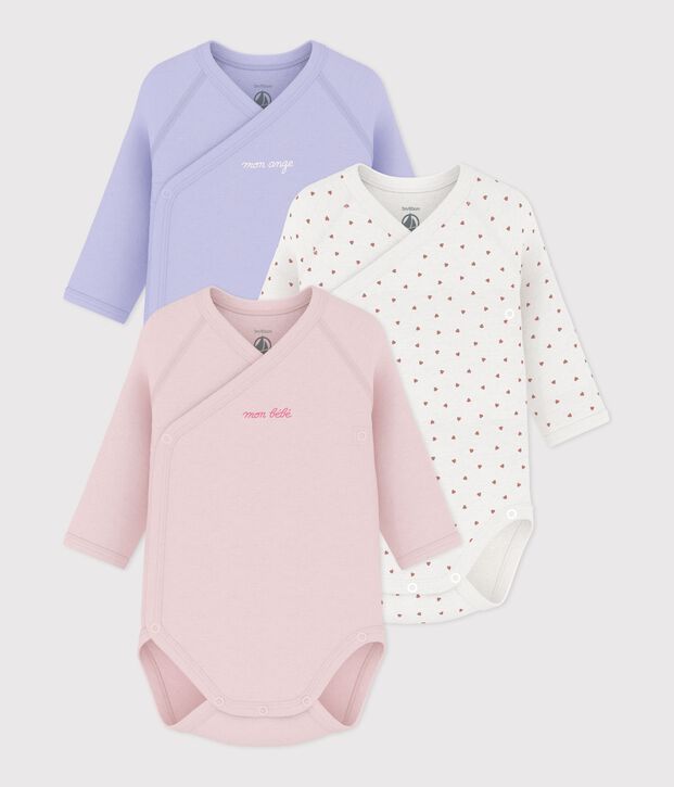 Juego de bodis cruzados y estampados de manga larga de algod&oacute;n para beb&eacute; multicolor