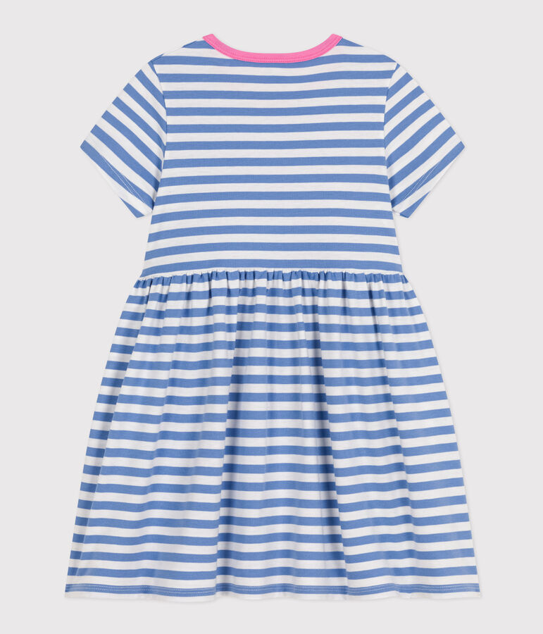 Vestido de manga corta de algod&oacute;n a rayas para ni&ntilde;a azul/blanco
