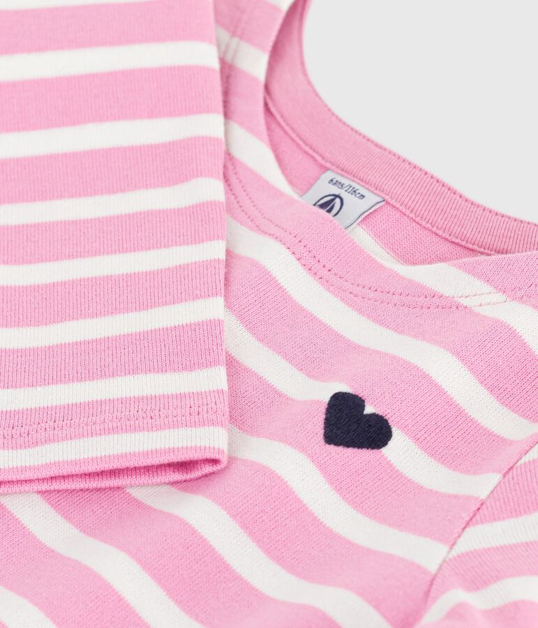 Vestido infantil de manga larga de algod&oacute;n rosa/crudo