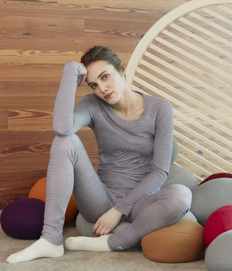 Camiseta de manga larga muy c&aacute;lida para mujer azul/blanco