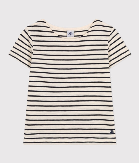 Camiseta de punto flameado a rayas para niña blanco AVALANCHE/azul SMOKING