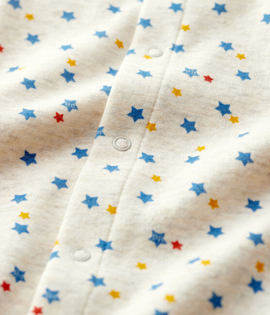 Mono largo con estampado de estrellas multicolores de bebé de lana y algodón orgánico beige MONTELIMAR/blanco MULTICO