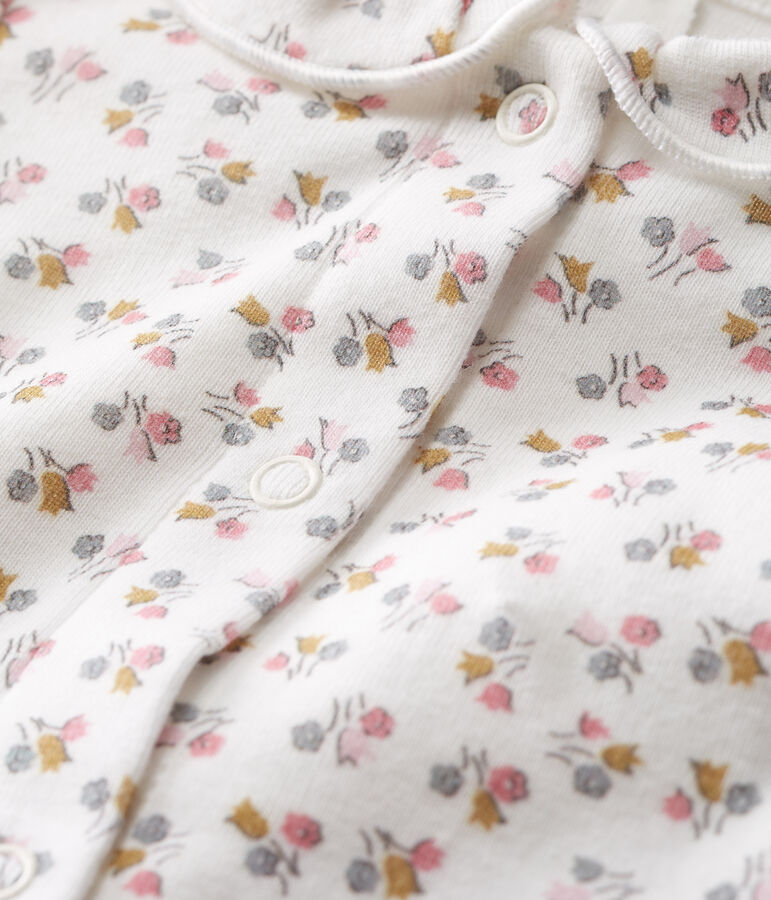 Body de nacimiento manga larga para beb&eacute; ni&ntilde;a de punto blanco MARSHMALLOW/rosa CHARME/ MULTICO