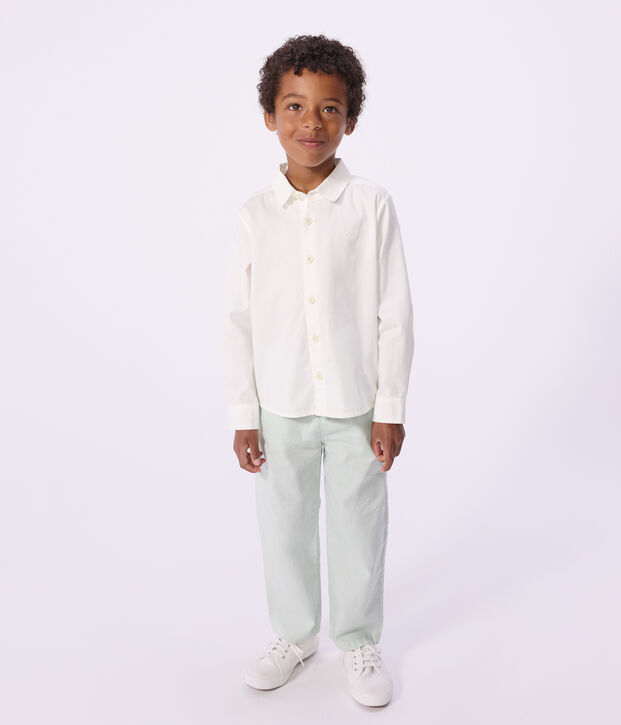 Camisa infantil lisa de algod&oacute;n de manga larga blanco