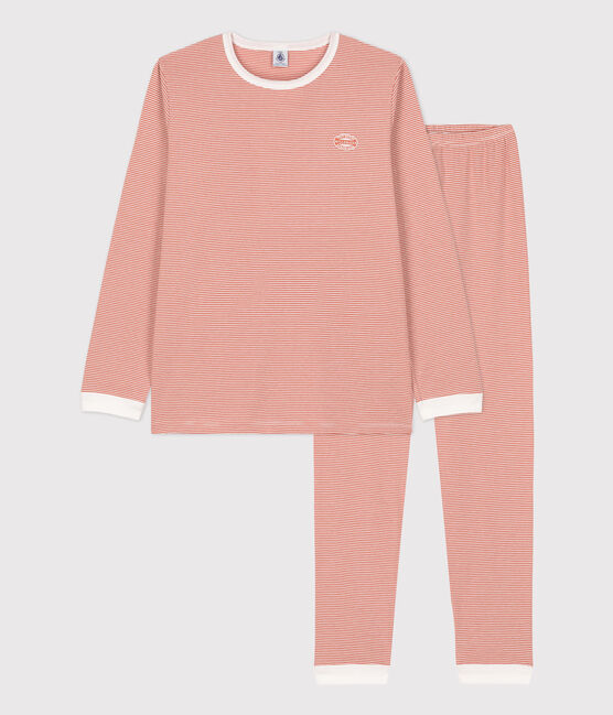 Pijama de algodón milrayas para niño/niña rosa BRANDY/blanco MARSHMALLOW